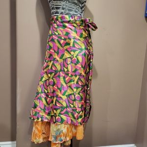 Silk magic wrap double layer reversible skirt / dress